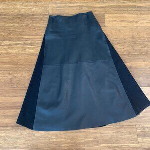 Luxurious SOLD (brand) Lambskin & Wool Vintage Long Black Skirt with Kick Pleat